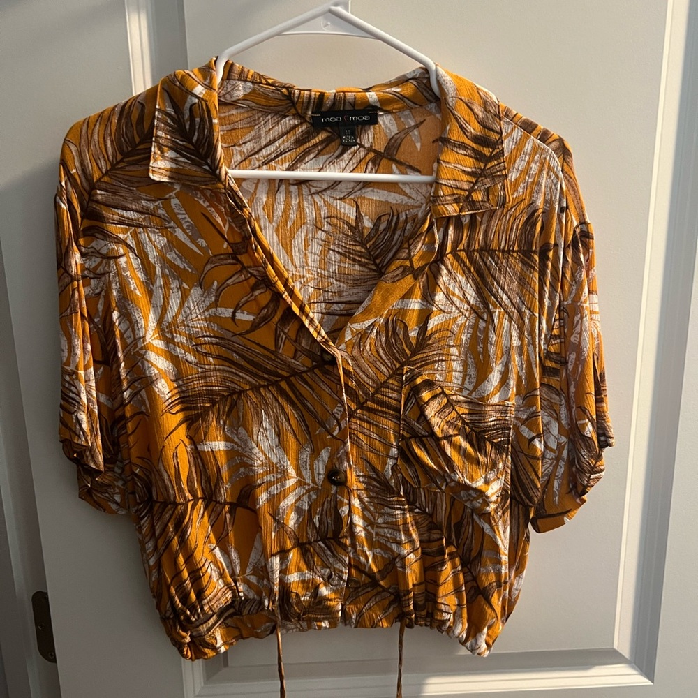 Women's Tropical Print Button-Up Cropped Shirt